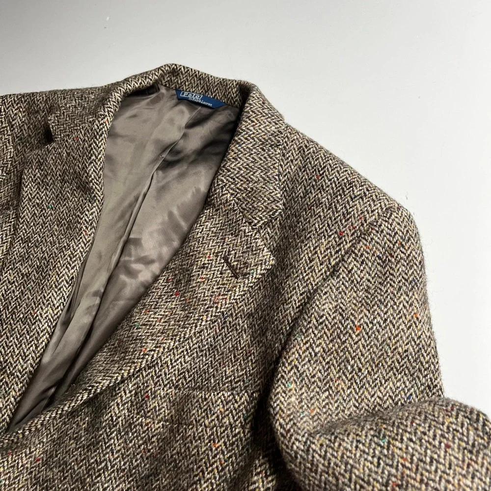 Polo Ralph Lauren Vintage Donegal Tweed Herringbone Blazer Wool Brown Mens 40R
